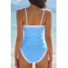 QINSEN Women’s One Piece Swimsuit Color Block Tummy Control Bathing Suit Vintage Square Neck Spaghetti Straps Swimwear(Airy Blue)