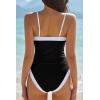 QINSEN Women’s One Piece Swimsuit Color Block Tummy Control Bathing Suit Vintage Square Neck Spaghetti Straps Swimwear(Black)