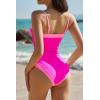 QINSEN Women’s One Piece Swimsuit Color Block Tummy Control Bathing Suit Vintage Square Neck Spaghetti Straps Swimwear(Hot Pink)