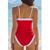 QINSEN Women’s One Piece Swimsuit Color Block Tummy Control Bathing Suit Vintage Square Neck Spaghetti Straps Swimwear(Red)