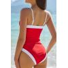 QINSEN Women’s One Piece Swimsuit Color Block Tummy Control Bathing Suit Vintage Square Neck Spaghetti Straps Swimwear(Red)