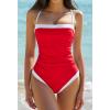 QINSEN Women’s One Piece Swimsuit Color Block Tummy Control Bathing Suit Vintage Square Neck Spaghetti Straps Swimwear(Red)