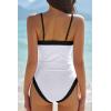 QINSEN Women’s One Piece Swimsuit Color Block Tummy Control Bathing Suit Vintage Square Neck Spaghetti Straps Swimwear(White)