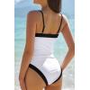 QINSEN Women’s One Piece Swimsuit Color Block Tummy Control Bathing Suit Vintage Square Neck Spaghetti Straps Swimwear(White)