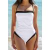 QINSEN Women’s One Piece Swimsuit Color Block Tummy Control Bathing Suit Vintage Square Neck Spaghetti Straps Swimwear(White)
