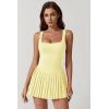 QINSEN Womens Square Neck Tennis Dress Pleated Sleeveless Built in Shorts Golf Athletic Dress with Pockets(Baby Yellow)