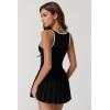 QINSEN Womens Square Neck Tennis Dress Pleated Sleeveless Built in Shorts Golf Athletic Dress with Pockets(Black&white)
