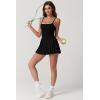 QINSEN Womens Square Neck Tennis Dress Pleated Sleeveless Built in Shorts Golf Athletic Dress with Pockets(Black&white)