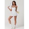 QINSEN Womens Square Neck Tennis Dress Pleated Sleeveless Built in Shorts Golf Athletic Dress with Pockets(White&black)