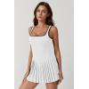 QINSEN Womens Square Neck Tennis Dress Pleated Sleeveless Built in Shorts Golf Athletic Dress with Pockets(White&black)