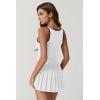 QINSEN Womens Square Neck Tennis Dress Pleated Sleeveless Built in Shorts Golf Athletic Dress with Pockets(White&black)