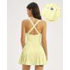 QINSEN Womens V Neck Pleated Tennis Dresses Built in Shorts Cross Back Sleeveless Athletic Dress with Pockets(Yellow)