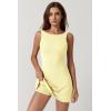 QINSEN Womens Open Back Tennis Dress Sleeveless Built in Shorts Golf Athletic Dress with Pockets(Baby Yellow)