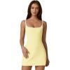 QINSEN Womens Spaghetti Strap Tennis Dress with Shorts Workout Side Slit Active Golf Dresses(Light Yellow)