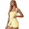 QINSEN Womens Square Neck Tennis Dress Sleeveless Built in Shorts Golf Athletic Dress with Pockets(Light Yellow)