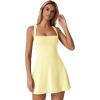 QINSEN Womens Square Neck Tennis Dress Sleeveless Built in Shorts Golf Athletic Dress with Pockets(Light Yellow)