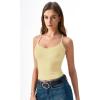 QINSEN Womens Cross Back Tank Top V Neck Double Lined Camisole Top Sleeveless Spaghetti Strap Going Out Tops(Baby Yellow)
