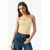 QINSEN Womens Cross Back Tank Top V Neck Double Lined Camisole Top Sleeveless Spaghetti Strap Going Out Tops(Baby Yellow)