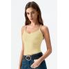 QINSEN Womens Cross Back Tank Top V Neck Double Lined Camisole Top Sleeveless Spaghetti Strap Going Out Tops(Baby Yellow)