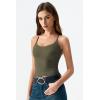QINSEN Womens Cross Back Tank Top V Neck Double Lined Camisole Top Sleeveless Spaghetti Strap Going Out Tops(Olive Green)