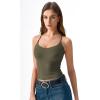 QINSEN Womens Cross Back Tank Top V Neck Double Lined Camisole Top Sleeveless Spaghetti Strap Going Out Tops(Olive Green)
