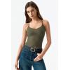 QINSEN Womens Cross Back Tank Top V Neck Double Lined Camisole Top Sleeveless Spaghetti Strap Going Out Tops(Olive Green)