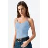 QINSEN Womens Cross Back Tank Top V Neck Double Lined Camisole Top Sleeveless Spaghetti Strap Going Out Tops(Sky Blue)