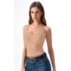 QINSEN Womens Cross Back Tank Top V Neck Double Lined Camisole Top Sleeveless Spaghetti Strap Going Out Tops(Tan)