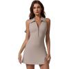 QINSEN Womens Zip Front Tennis Dress Polo Collar Racer Back Workout Golf Dresses Build in Shorts with Pockets(Rose Taupe)