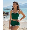 QINSEN Women’s Two Piece Swimsuit Spaghetti Strap Crop Top with High Wasited Boyshort Style Bikini Bottom(Green)