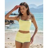 QINSEN Women’s Two Piece Swimsuit Spaghetti Strap Crop Top with High Wasited Boyshort Style Bikini Bottom(Light Yellow)