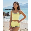 QINSEN Women’s Two Piece Swimsuit Spaghetti Strap Crop Top with High Wasited Boyshort Style Bikini Bottom(Light Yellow)