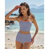 QINSEN Women’s Two Piece Swimsuit Spaghetti Strap Crop Top with High Wasited Boyshort Style Bikini Bottom(Vertical Stripe Print)