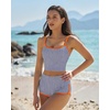QINSEN Women’s Two Piece Swimsuit Spaghetti Strap Crop Top with High Wasited Boyshort Style Bikini Bottom(Vertical Stripe Print)
