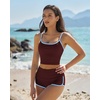 QINSEN Women’s Two Piece Swimsuit Spaghetti Strap Crop Top with High Wasited Boyshort Style Bikini Bottom(Wine)
