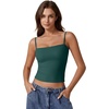 QINSEN Women’s Double Lined Basic Tank Top Adjustable Spaghetti Straps Sleeveless Camisole Shirts(Malachite Green)
