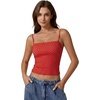 QINSEN Women’s Double Lined Basic Tank Top Adjustable Spaghetti Straps Sleeveless Camisole Shirts(Red With White Dots)