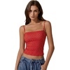 QINSEN Women’s Double Lined Basic Tank Top Adjustable Spaghetti Straps Sleeveless Camisole Shirts(Red With White Dots)