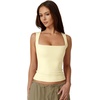 QINSEN Women’s Square Neck Sleeveless Double-Layer Tank Tops Basic Tight T Shirts(Light Yellow)