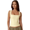 QINSEN Women’s Square Neck Sleeveless Double-Layer Tank Tops Basic Tight T Shirts(Light Yellow)