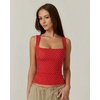 QINSEN Women’s Square Neck Sleeveless Double-Layer Tank Tops Basic Tight T Shirts(Red Polk Dots)