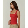 QINSEN Women’s Square Neck Sleeveless Double-Layer Tank Tops Basic Tight T Shirts(Red Polk Dots)