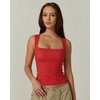 QINSEN Women’s Square Neck Sleeveless Double-Layer Tank Tops Basic Tight T Shirts(Red Polk Dots)