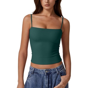 QINSEN Women’s Double Lined Basic Tank Top Adjustable Spaghetti Straps Sleeveless Camisole Shirts(Malachite Green)