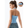 QINSEN Women’s Backless Halter Tank Top Button Closure Square Neck Double Line Casual Daily Top Going Out Cami(Airy Blue)