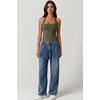 QINSEN Women’s Backless Halter Tank Top Button Closure Square Neck Double Line Casual Daily Top Going Out Cami(Army Green)