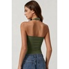 QINSEN Women’s Backless Halter Tank Top Button Closure Square Neck Double Line Casual Daily Top Going Out Cami(Army Green)