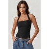 QINSEN Women’s Backless Halter Tank Top Button Closure Square Neck Double Line Casual Daily Top Going Out Cami(Black)