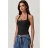 QINSEN Women’s Backless Halter Tank Top Button Closure Square Neck Double Line Casual Daily Top Going Out Cami(Black)