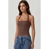 QINSEN Women’s Backless Halter Tank Top Button Closure Square Neck Double Line Casual Daily Top Going Out Cami(Chestnut)